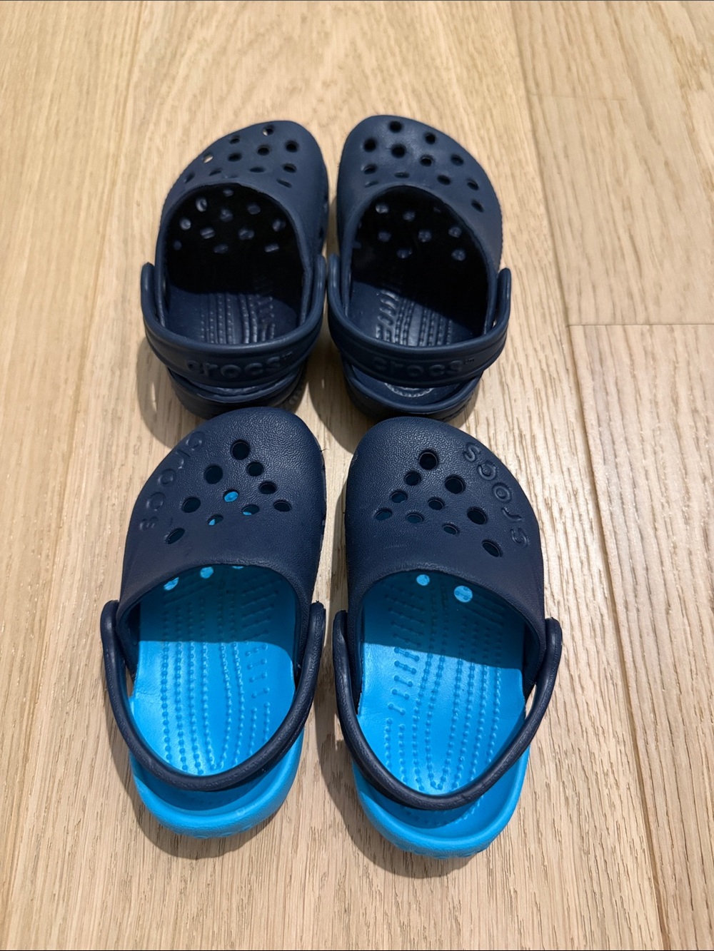 2 CROCS Kids Navy Upper with Bright Blue Footbed Clogs - Slip-On